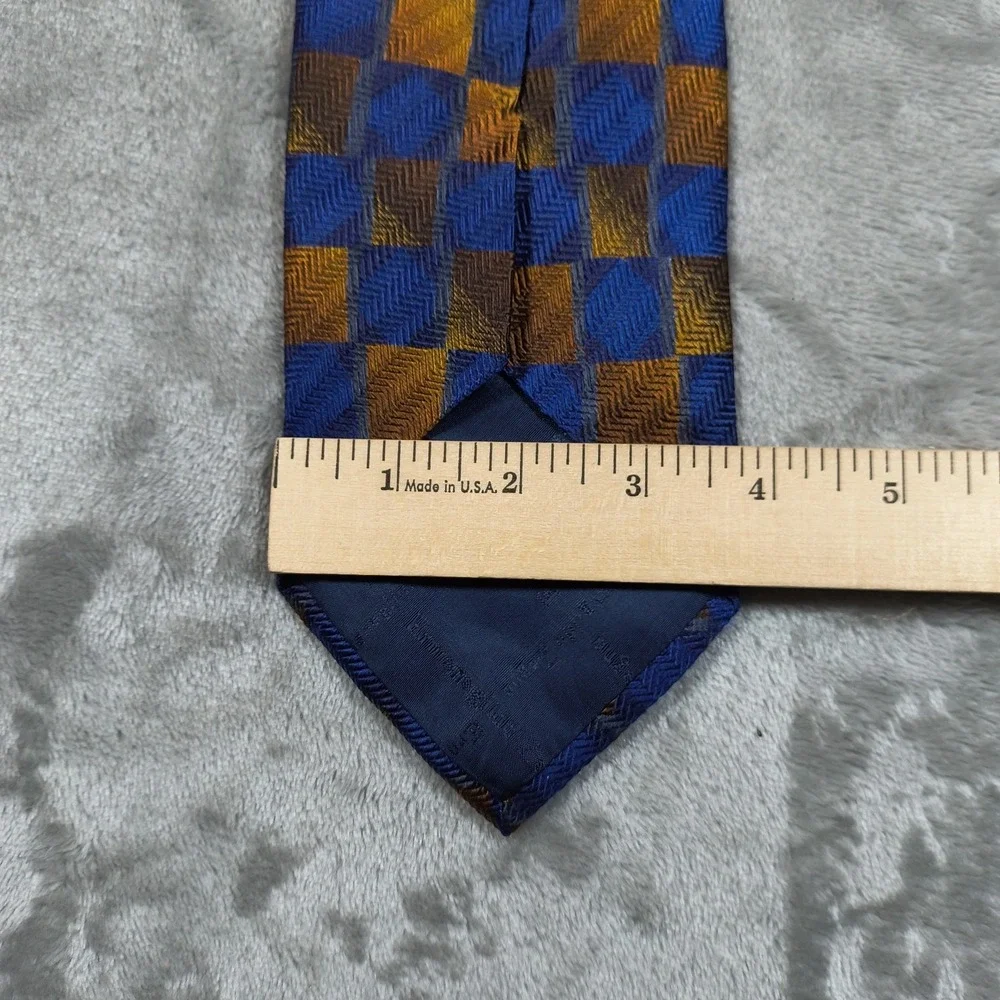 Vintage‎ Ermenegildo Zegna Tie Men 57X3.75 Blue Yellow Abstract Silk Made Italy